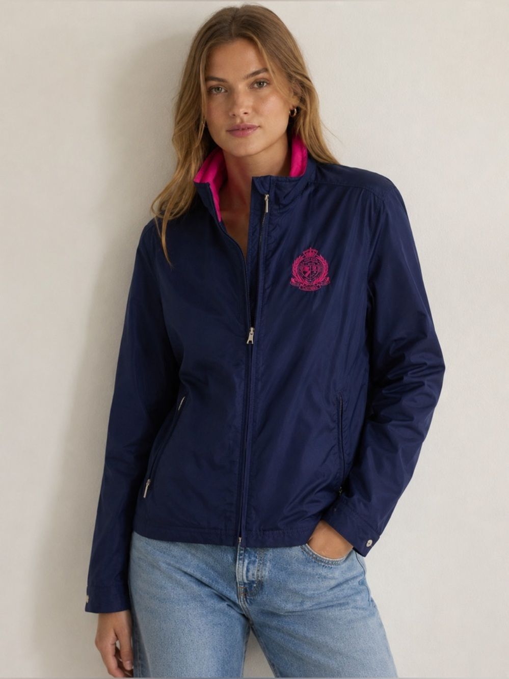 Ralph Lauren L-RL Navy Windbreaker Jacket Full Zip Lightweight Active - XS